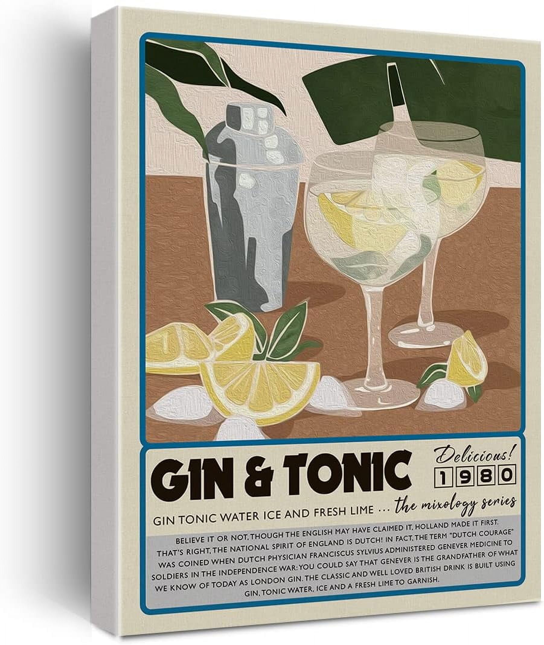 YCCJ-Funny Cocktail Canvas Print Decor Gin \u0026 Tonic Art Wall Painting Posters 12\\u201dX15\\u201d Modern Home Kitchen Bar Decoration (Unframed)